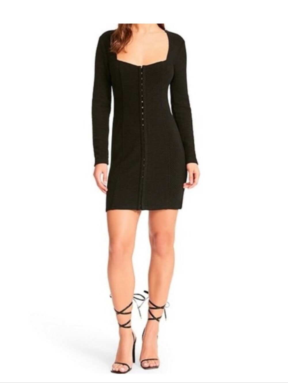 BB Dakota By Steve Madden Black Ribbed Hook-and-Eye Mini Dress Size XS